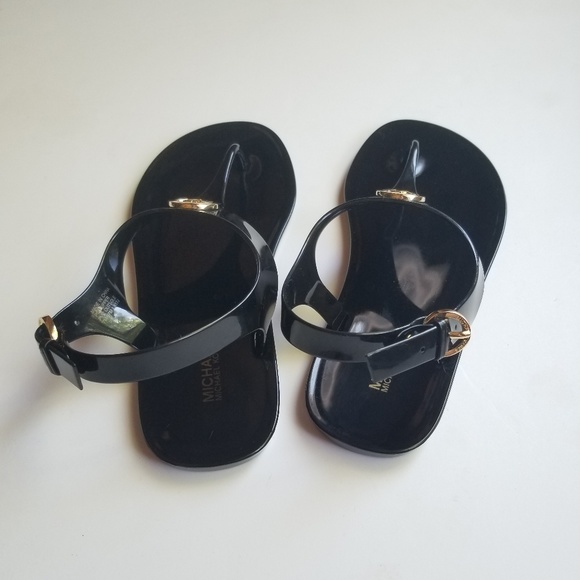 NEW Michael Kors Jelly Black Gold Thong Sandals 10 - Picture 3 of 4